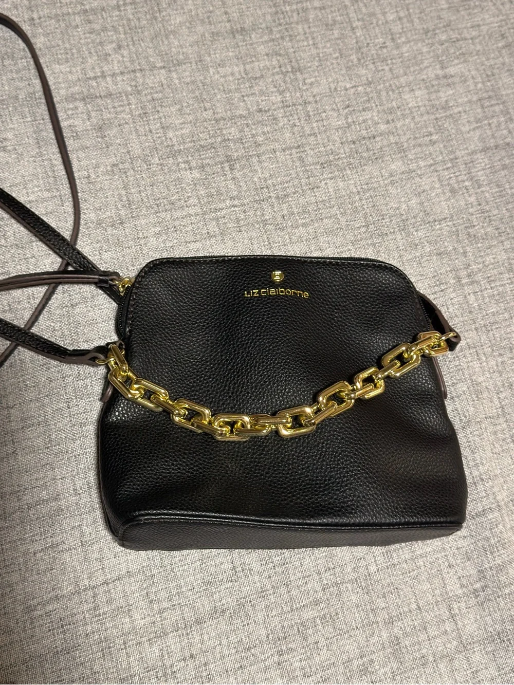 Liz Claiborne Black Crossbody with Gold Chain Accent